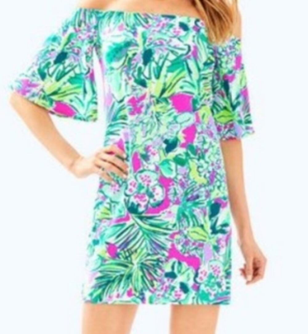 NWT Lilly Pulitzer Fawcett Off Shoulder Dress in Early Bloomer Sz. M